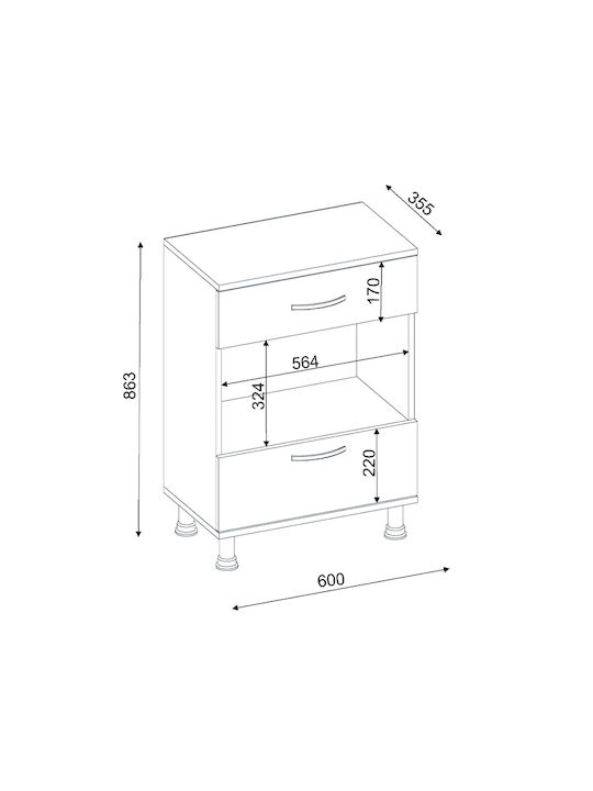 Подов шкаф Kreger 60x35.5x86.3см Λευκό