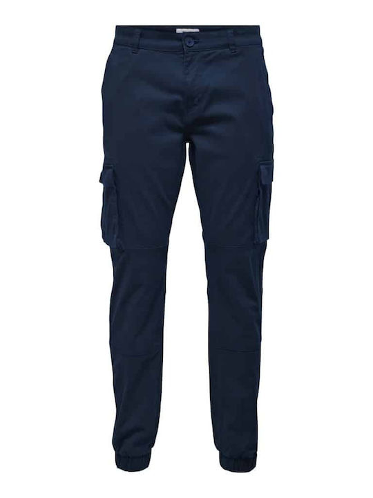 Ανδρικό Παντελόνι Cargo Ελαστικό Slim Fit Navy Μπλε
