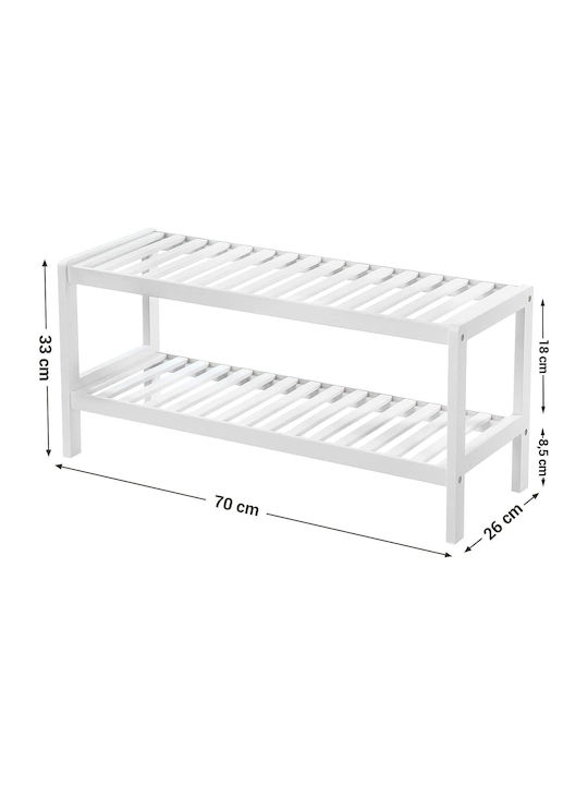 Bamboo Shoe Organizer with 2 Shelves White 70x26x33cm