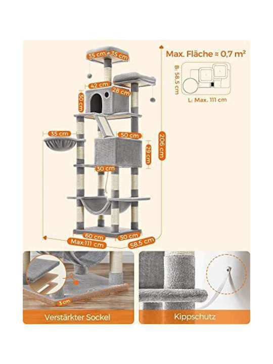 Feandrea Scratching Post Cat Trees Gray 5 levels 60x50x206cm