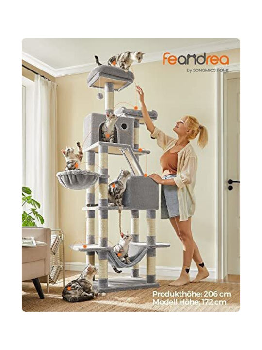 Feandrea Scratching Post Cat Trees Gray 5 levels 60x50x206cm