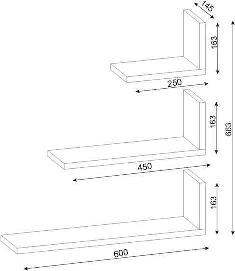 Atlas Wall Shelves White 3 Pieces 60x14.5x16.3 cm