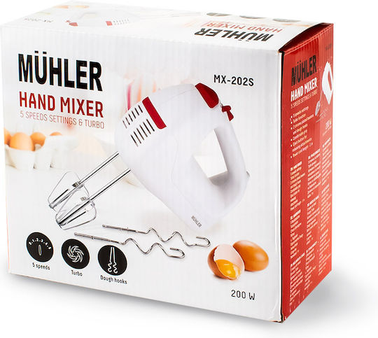 Muhler MX-202S Μίξερ Χειρός 200W Λευκό