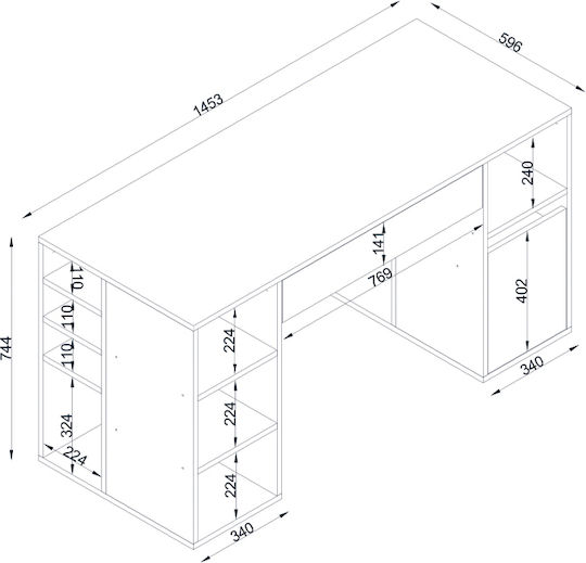 Birou Pontus Din Lemn Cu Birou Alb 145x60x74,4cm