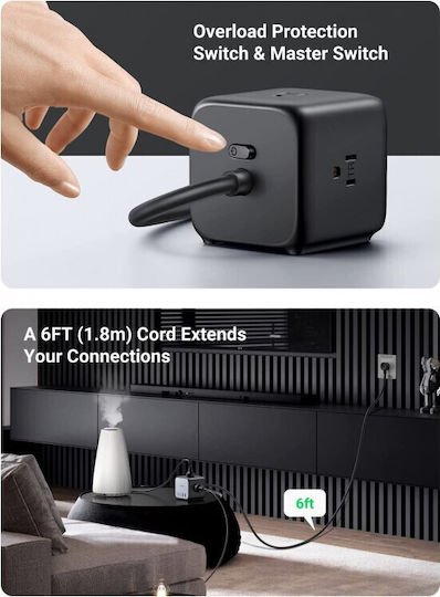 Ugreen Πολύπριζο 3 Θέσεων με 2 USB-A, 2 USB-C και Καλώδιο 1.8m
