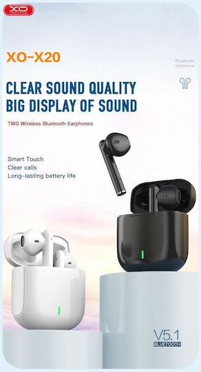 XO X20 Square Ring TWS In-ear Bluetooth Handsfree Ακουστικά με Θήκη Φόρτισης Λευκά