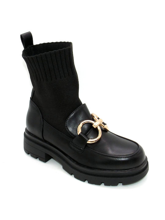 Damenstiefel Flachstrumpf KTL Y551-11 Schwarz