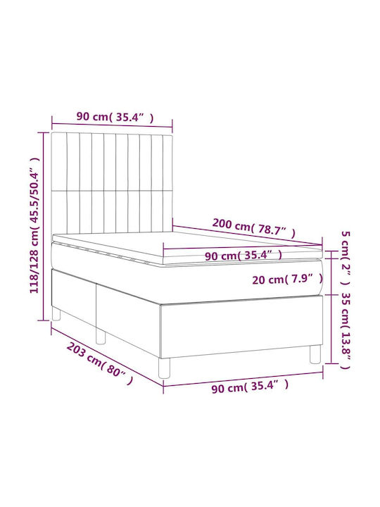 Pat Single Cremă cu Lamele & Saltea 90x200cm