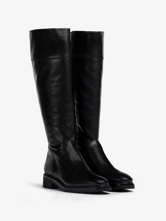 UNISA SCHWARZES LEDER FLACHE DAMENSTIEFEL