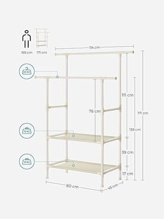 Songmics Κρεμάστρα Δαπέδου από Μέταλλο Λευκή 117x47x176cm
