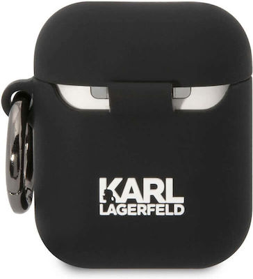 Karl Lagerfeld Karl Head 3D Case Silicone with Hook in Black color for Apple AirPods 1 / AirPods 2