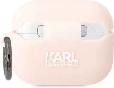 Karl Lagerfeld Karl Head 3D Θήκη Σιλικόνης με Γάντζο σε Ροζ χρώμα για Apple AirPods Pro