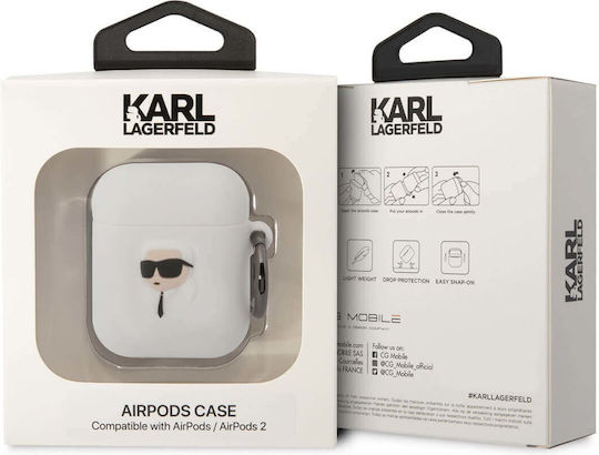 Karl Lagerfeld Karl Head 3D Θήκη Σιλικόνης με Γάντζο σε Λευκό χρώμα για Apple AirPods