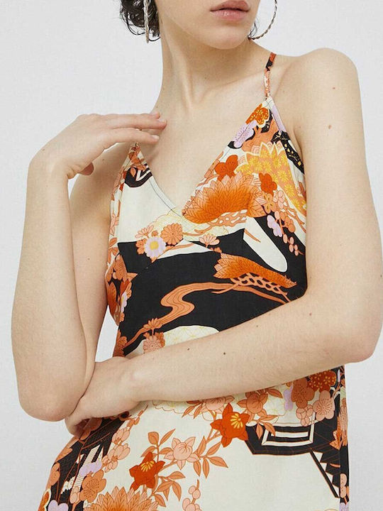 Dress Καλοκαιρινό Midi Κομπινεζόν Φόρεμα Σατέν με Σκίσιμο Floral