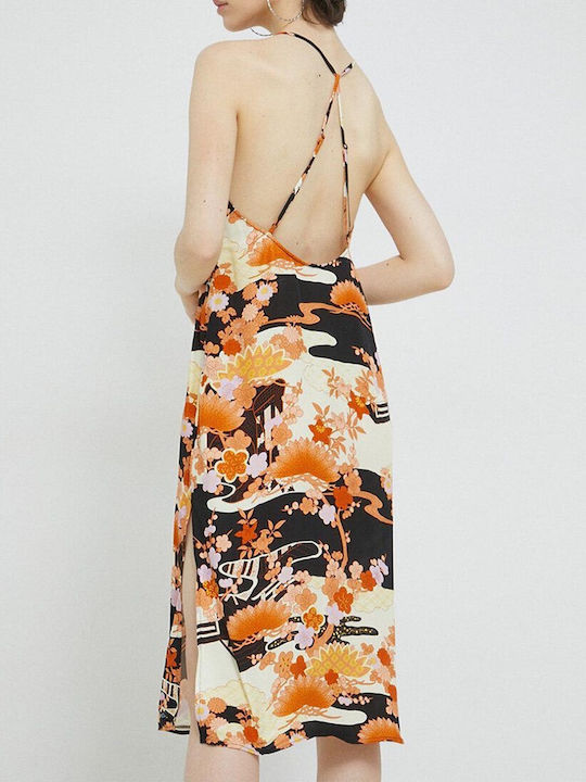 Dress Καλοκαιρινό Midi Κομπινεζόν Φόρεμα Σατέν με Σκίσιμο Floral