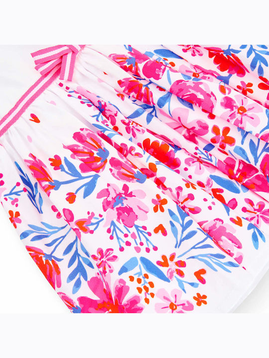 Children's Dress Short Sleeve Satin Floral White