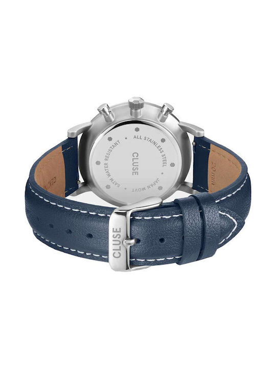 Cluse Aravis Men's Watch 40mm Chronograph Battery with Blue Leather Strap