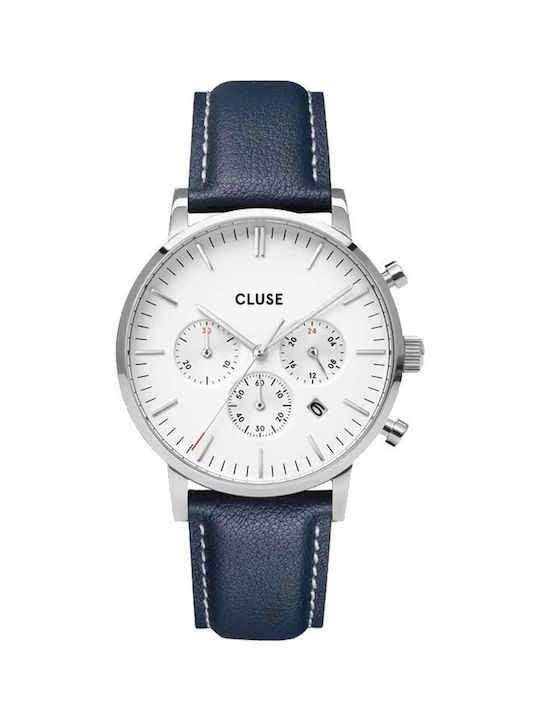 Cluse Aravis Men's Watch 40mm Chronograph Battery with Blue Leather Strap