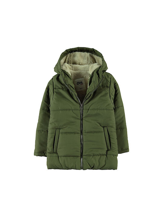 Civil Boys Quilted Coat Khaki with Lining & Ηood