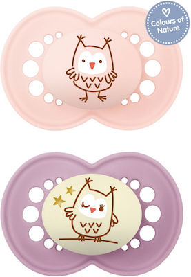 Mam Orthodontic Pacifiers Silicone Day & Night Owl Pink / Purple Night for 16+ months 2pcs