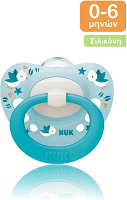 Nuk Ortondontică Suzetă Silicon Signature Păsări Turquoise cu husă pentru 0-6 luni 1buc