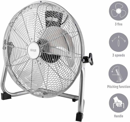 Muhler Ανεμιστήρας Δαπέδου 120W Διαμέτρου 40.64cm Ασημί