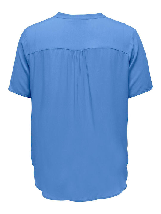 Only Women's Summer Blouse Short Sleeve with V Neck Blue