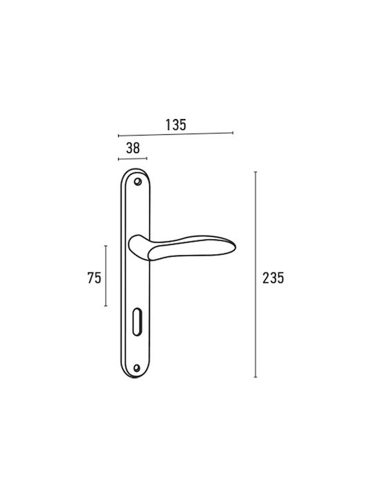 F.F. Group Lever Middle Door with Plate Α1243 44268 Pair (Center Distance 75mm) Brass