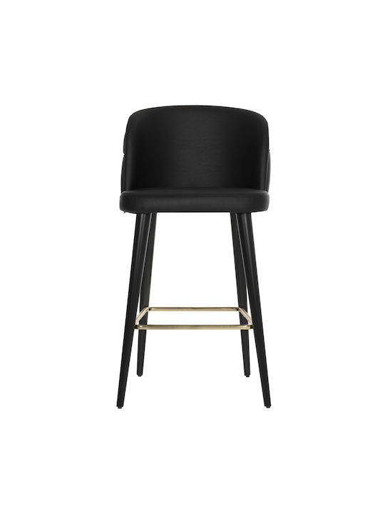 Stool Bar with Backrest Upholstered with Leatherette Marcello Black 50x58x100cm