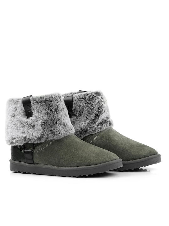 Wrangler Suede Women's Ankle Boots with Fur Gray