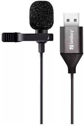 Sandberg Streamer USB Clip Microphone Електрет Микрофон USB Πέτου, Clip On в Черен Цвят