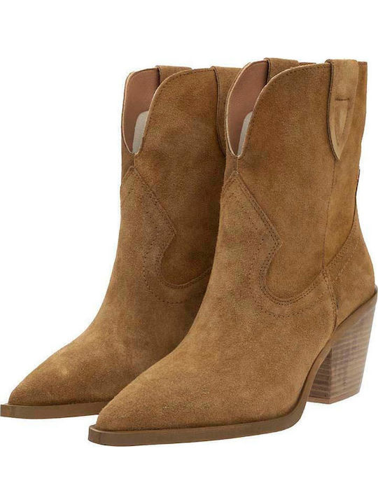 Ghete dama Cowboy din catifea cu platforme pentru femei cu toc Tabac