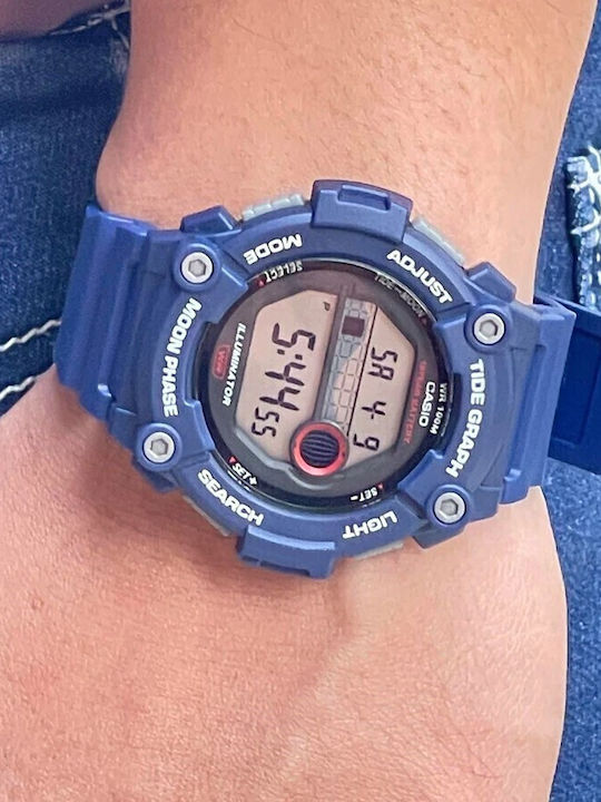 Casio Ceas Digital De Bărbați 51mm Cu Baterie și Curea Din Cauciuc Albastră