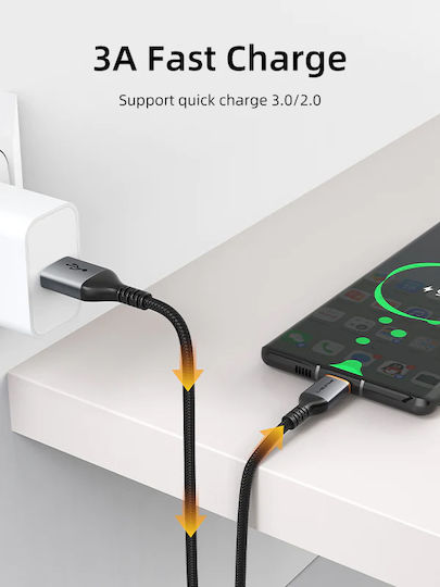 Cabletime CT-AMCM3A Braided USB 2.0 Cable USB-C male - USB-A 15W Μαύρο 2m CT-AMCM3A-AG-2