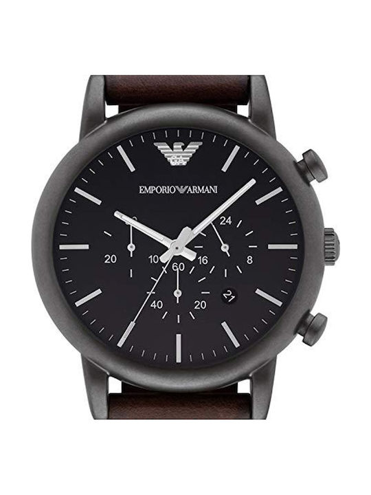 Luigi Herrenuhr 46mm Chronograph Batterie mit Braun Lederarmband