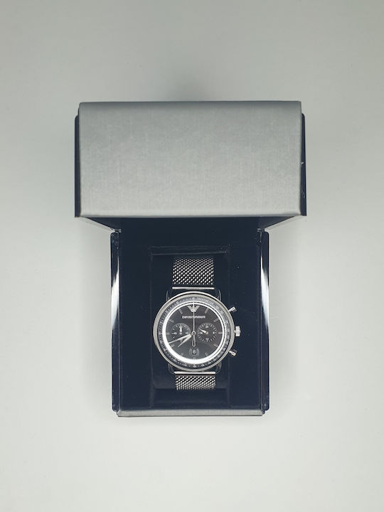 Emporio Armani Aviator Herrenuhr 43mm Chronograph Batterie mit Silber Metallarmband
