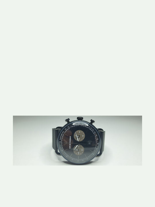 Emporio Armani Ανδρικό Ρολόι 44mm Χρονογράφος Μπαταρίας με Μαύρο Μεταλλικό Μπρασελέ