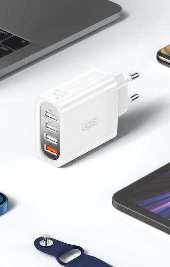 XO Φορτιστής Χωρίς Καλώδιο με 4 Θύρες USB-A Quick Charge 3.0 Λευκός (L100)