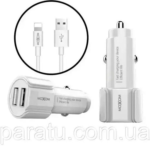 Moxom KC-15 Car Charger 2.4A Fast Charging with Ports: 2xUSB with Cable mini-USB White Color
