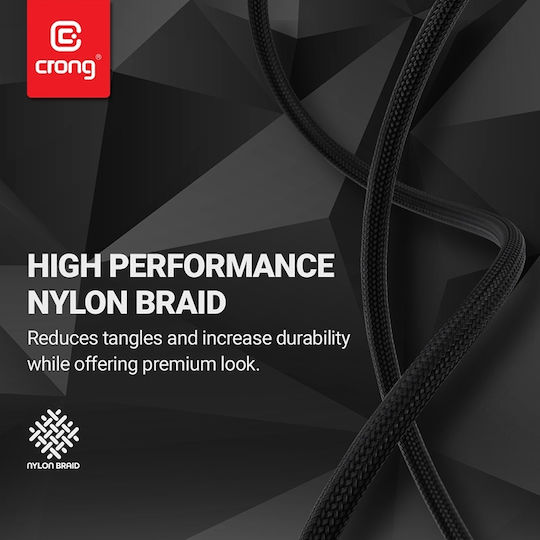 Crong Armor Link Braided USB 2.0 Cable USB-C male - USB-C 100W PD Μαύρο 2m CRG-AL200USCC-BLK