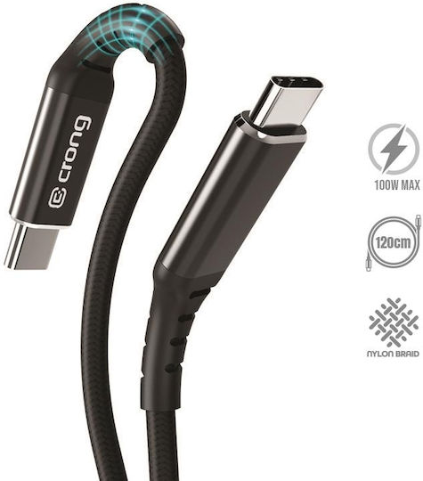 Crong Armor Link Cablu USB 2.0 Braided USB-C Masculin - USB-C 100W PD Negru 1.2m CRG-AL120USCC-BLK