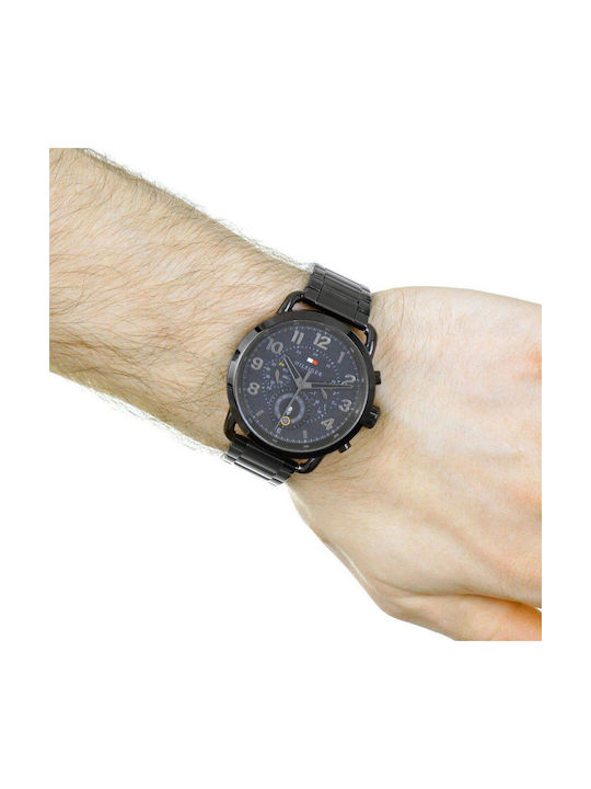 Tommy Hilfiger Briggs Ανδρικό Ρολόι 46mm Χρονογράφος Μπαταρίας με Μαύρο Μεταλλικό Μπρασελέ