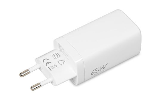 iBox Incarcător Fără Cablu GaN cu Port USB-A și 2 Porturi USB-C 65W Alb
