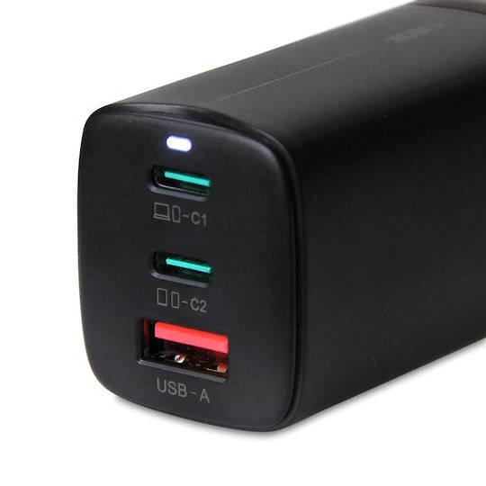 iBox Incarcător Fără Cablu GaN Cu Port USB-A și 2 Porturi USB-C 65W Negru (C-65)