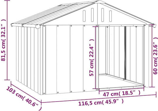 vidaXL Căsuță pentru Câine Metalic Pentru Exterior Gri 116.5x103x81.5cm