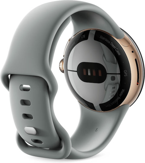Google Pixel Watch LTE Stainless Steel 41mm με eSIM και Παλμογράφο (Champagne Gold case / Hazel Active band)