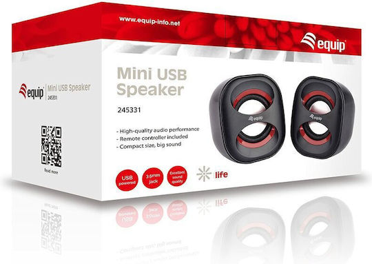 Equip Mini USB Speaker Ηχεία Υπολογιστή 2.0 με Ισχύ 3W Κόκκινα