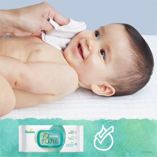Pampers Pure Aqua Hypoallergenic Baby Wipes with 99% Water, without Perfume, Alcohol & Parabens 2x48pcs