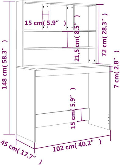 Schreibtisch Holz mit Bücherregal Gray 102x45x148cm