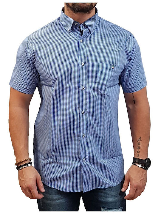 Short-sleeved Shirt Checked Light Blue